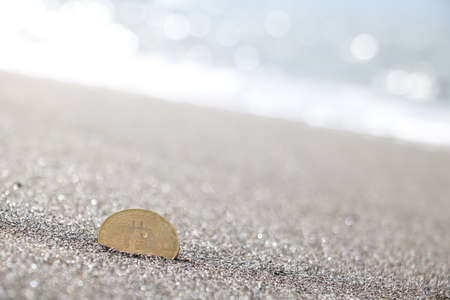 bitcoin on the seashoreの写真素材