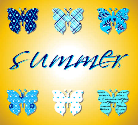 pattern Illustration of butterflies in light blue and yellow tones. Vector file available.のイラスト素材