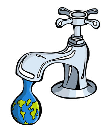 Leaking faucet the earth planet shaped dropのイラスト素材