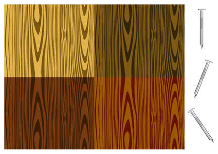 Illustration of wood patterns in different tones with isolated nails のイラスト素材