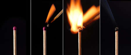 One match causing another to catch alight. Sequenceの写真素材