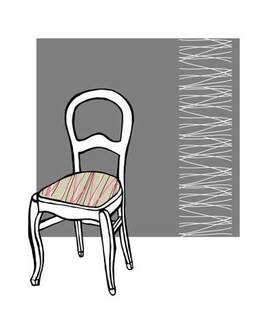 Upholstered chair with white lines pattern in the backgroundの写真素材