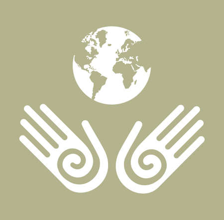 Two white hands with the globe behind. avaliableの写真素材