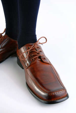 Businessman shoe on white background. Upper view, wide angleの写真素材