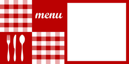 Food, restaurant, menu design with cutlery silhouettes, red tablecloth texture and white space for sample text. Vector availableのイラスト素材