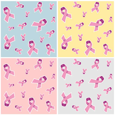 Pink breast cancer ribbon pattern on four different backgrounds. Warm tones colours. Vector fileのイラスト素材