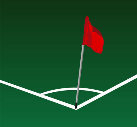 Soccer field corner with flying red flagのイラスト素材