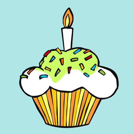 Colorful celebration muffin on light blue background のイラスト素材