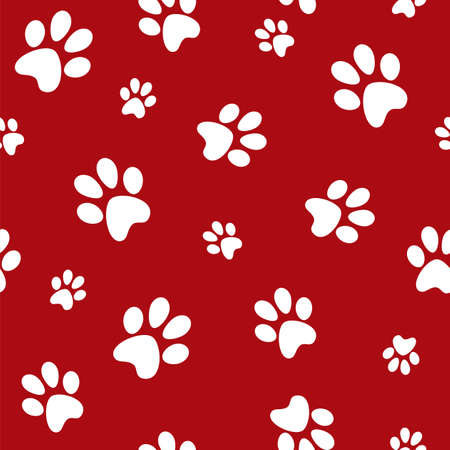 white dog footprints on red backgroundのイラスト素材