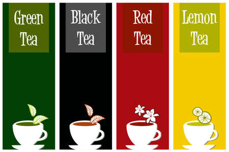 different labels for tea types on different color background のイラスト素材