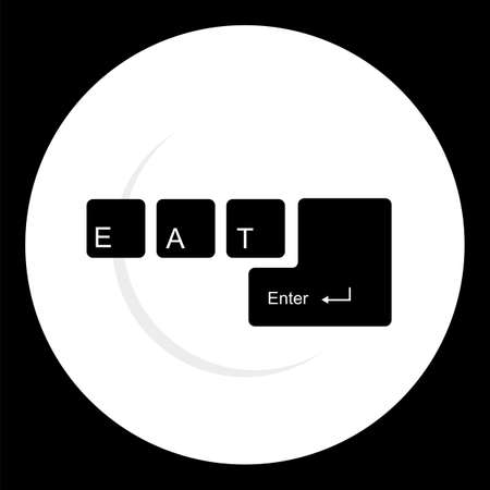 White dish silhouette on black background with keyboard with the legend eat, enter on it. のイラスト素材