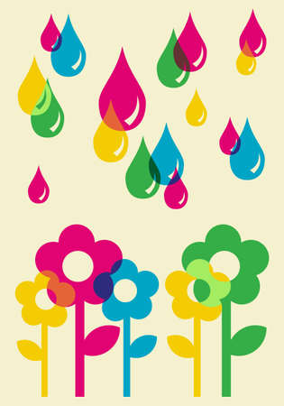 Environment care: multicolored composition of drops watering flowers. のイラスト素材