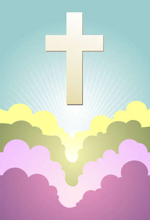 Cross silhouette at sunrise over cloudy violet background. Vector available.のイラスト素材