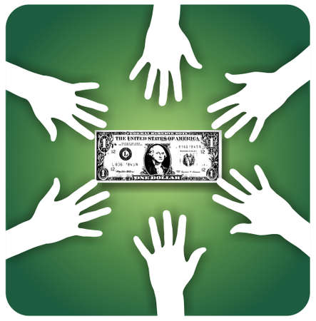 Six hands around a one-dollar billのイラスト素材