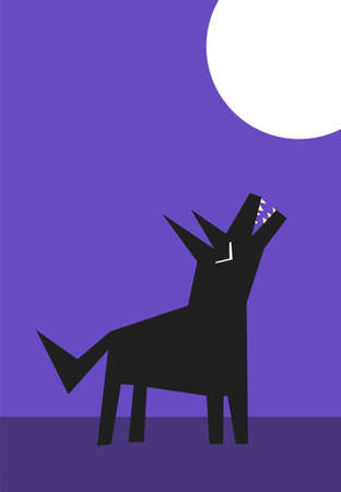 Wolf howling to the moon at nightのイラスト素材