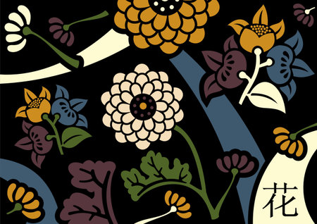 Orient flowers background in retro colors palette.