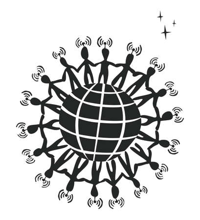 Social media network connection world concept illustration.のイラスト素材