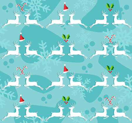 Christmas decorative elements and reindeers seamless pattern background. Vector illustration.のイラスト素材
