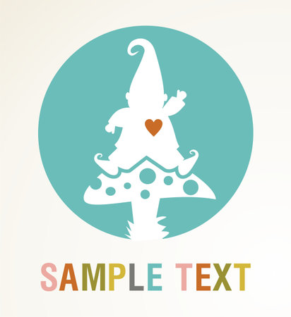 White elf silhouette on a mushroom with colored text card . Vector file available.のイラスト素材