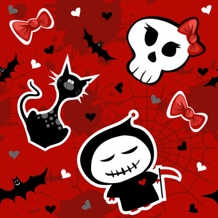 Funny halloween characters seamless pattern background. Vector availableのイラスト素材