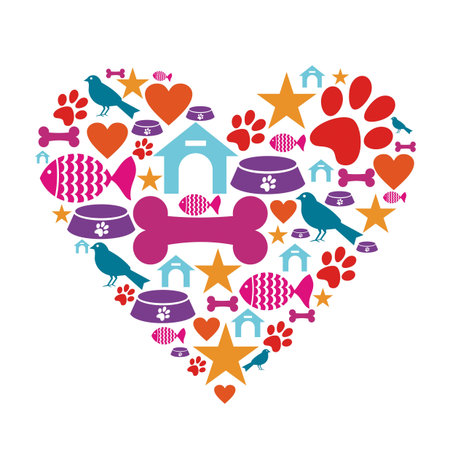 Heart shape made with pets care icons set.のイラスト素材