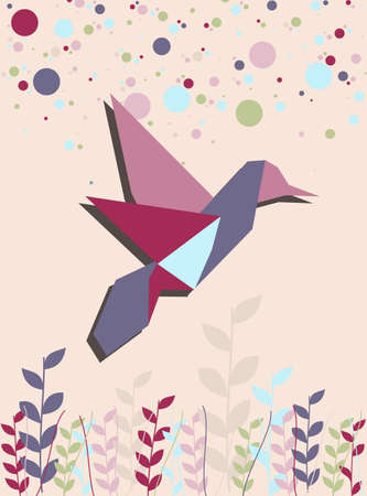 One Origami hummingbird in pink colors portrait composition background. Vector file available.のイラスト素材