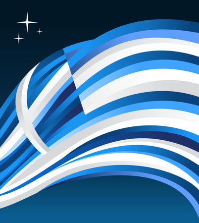 Greece flag illustration fluttering on a gray background. のイラスト素材