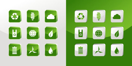 Environment icons glass set over light and dark background. のイラスト素材