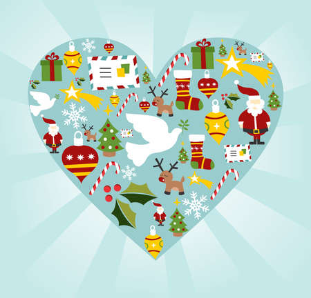 Christmas icon set in heart shape background.のイラスト素材