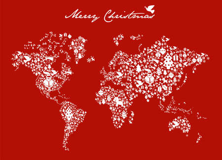 Merry Xmas with icon set in globe world map background.のイラスト素材