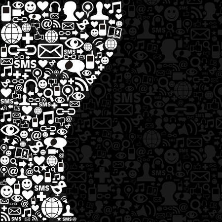 Black and white social media icons set in wave shape layout のイラスト素材