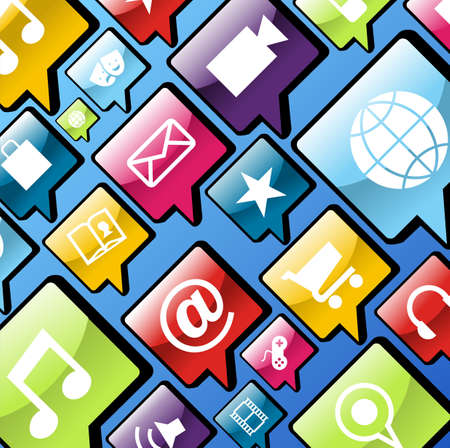 Smartphone app icon set in social bubbles background.のイラスト素材