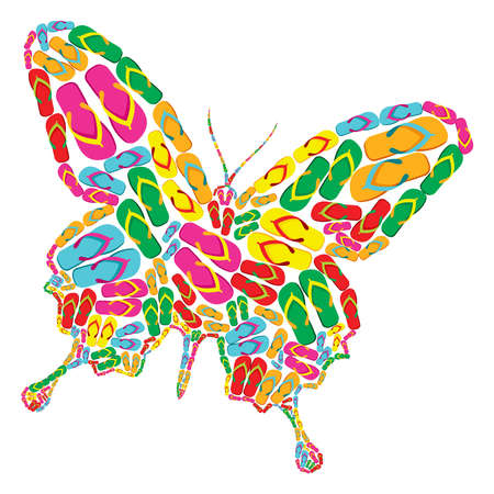 Butterfly shape made with multicolor flip flopsのイラスト素材