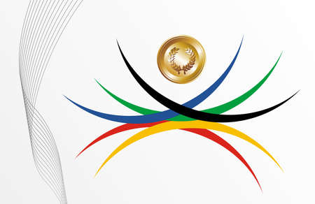 Sport gold medal with ribbon elements set background. Vector file layered for easy manipulation and customisation.のイラスト素材