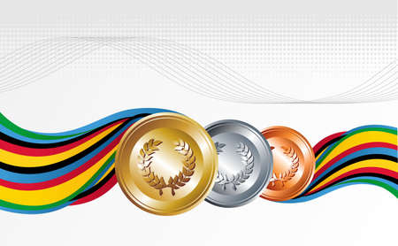 Sport gold, silver and bronze medal with ribbons background. Vector file layered for easy manipulation and customisation.のイラスト素材
