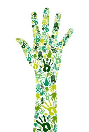 Go green concept: human hands icons composition isolated over white background.のイラスト素材