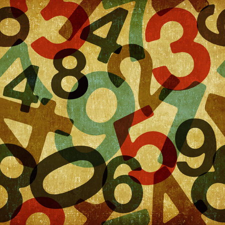 Retro numbers set in textured seamless pattern 