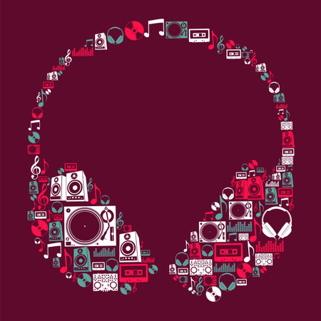 Dj music icon set in headphone shape file layered for easy manipulation and custom coloring のイラスト素材