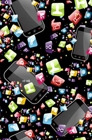 Smart phone application icons seamless pattern background  Vector file layered for easy manipulation and customisation のイラスト素材