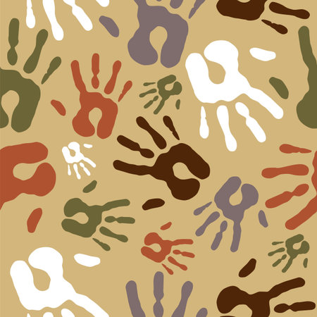 Diversity Vintage hand prints seamless pattern background  Vector file layered for easy manipulation and custom coloring のイラスト素材