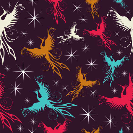 Multicolored phoenix birds seamless pattern background. Vector file layered for easy manipulation and customisation.のイラスト素材