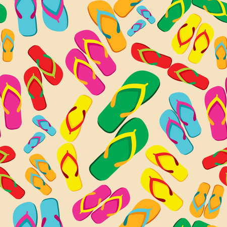 Multicolored flip flops summer seamless pattern background. Vector file layered for easy manipulation and custom coloring.のイラスト素材