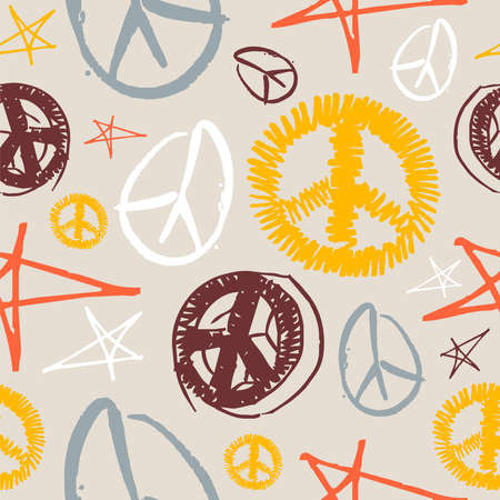 Colorful peace and love hand drawn icons seamless pattern . Vector file layered for easy manipulation and customisation.のイラスト素材