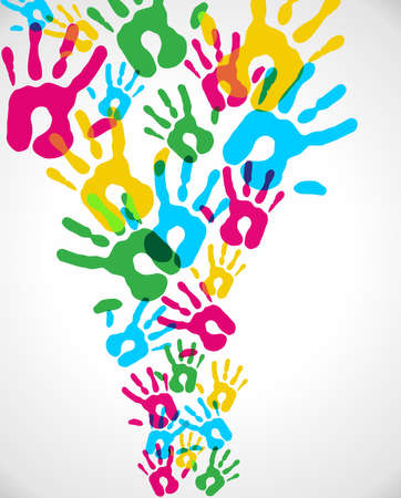 Multicolor creative diversity hands splash background. Vector illustration layered for easy manipulation and custom coloring.のイラスト素材