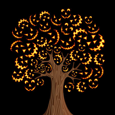 Halloween tree with horror icons background  Vector illustration layered for easy manipulation and custom coloring のイラスト素材