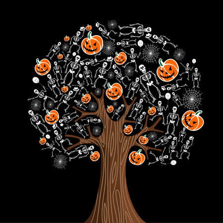 Halloween tree icons background  Vector illustration layered for easy manipulation and custom coloring のイラスト素材