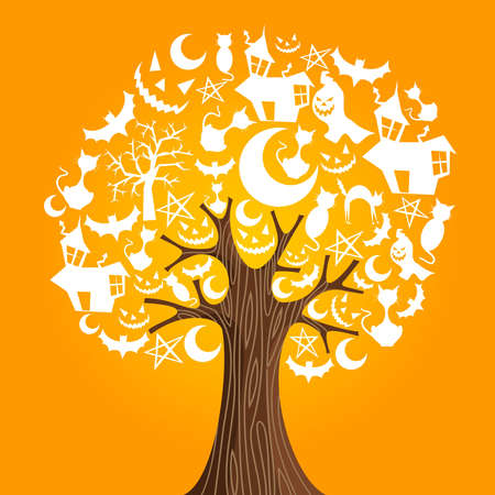 Halloween tree icons background  Vector illustration layered for easy manipulation and custom coloring のイラスト素材