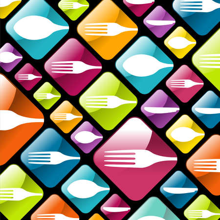 Multicolored cutlery icons background for food industry  のイラスト素材