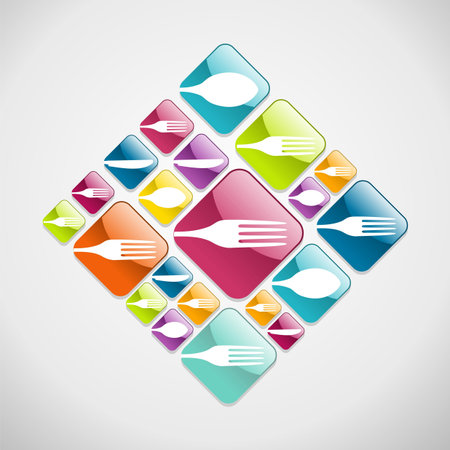 Multicolored restaurant web glossy icons background for food industryのイラスト素材