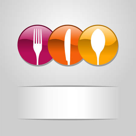 Multicolored web buttons food icon  spoon, fork and knife restaurant bannerのイラスト素材